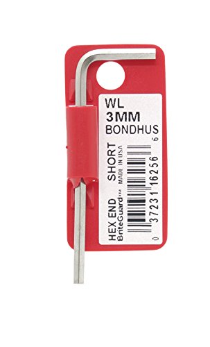 Bondhus 16256 3mm Hex Tip Key L-Wrench with BriteGuard Finish, Tagged and Barcoded, Short Arm