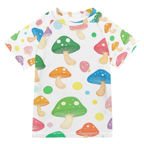 Boys Swing Shirts Mushroom Cute Food Rashguard Short Sleeve Kids T-Shirts Sun UPF 50+