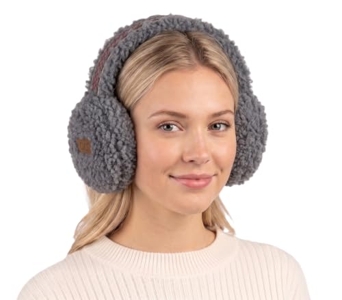 C.C Soft Winter Warm Adjustable Headband Ear Warmer Earmuffs, Stitched Band Sherpa Gray