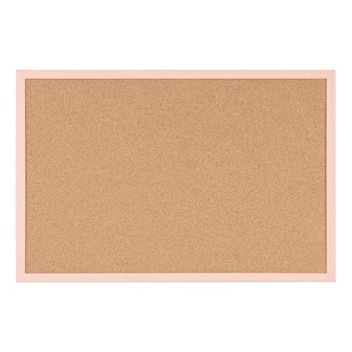 MasterVision Pastel Cork Bulletin Board, 24" x 18", Salmon Pink Frame, Decorative Wall Corkboard for Home, Dorm or Classroom, Office Décor Pinboard