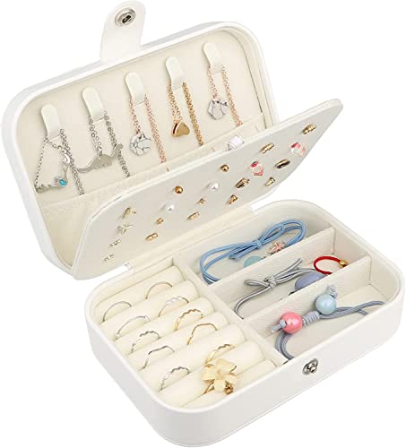 BucketList® Jewelry Box Organizer, Travel Jewelry Case PU Leather Portable Jewelry Storage Box for Women and Girls Earring Rings Necklace Bracelets Accessories, Double Layer (Off-White)