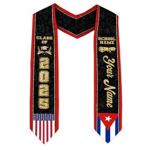MonkeyVan Cubans Graduation Sash, Cuba Graduation Stole Custom, Personalized Cubans American Flag Graduation Sash 2025 Style 8