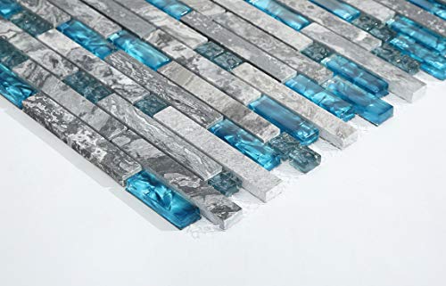 Hominter 11-Sheets Glass Stone Backsplash Tile, Polished Gray And Teal Blue Crystal Shower Wall Tiles, Random Interlocking Patterns Mosaic For Kitchen And Bathroom 9805 #TOP3
