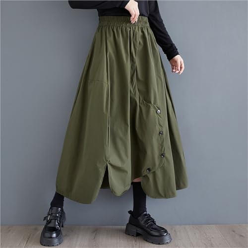 Women's Fashion Irregular Button Hem Flowy Skirt Elastic High Waist Loose A-Line Midi Skirt Casual Vacation Work Skirt3