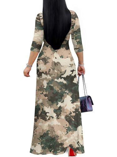 Image of Plus Size Dresses for Women Print Maxi Dresses 3 /4 Sleeve with Belt