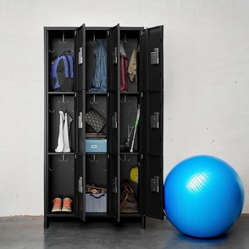 METAN Metal Locker for School Office Gym Bedroom,9 Doors Black Steel Storage Locker Cabinet for Employees, Industrial Storage Locker, Assembly Required (9 Door-Black)