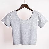 Harajuku Sexy Crop Distaff T Shirt Cuello redondo Manga corta Algodón Tops Femme Kawaii Women