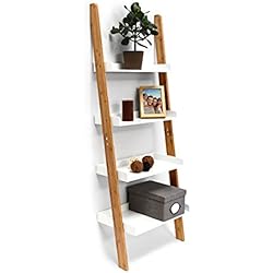 Estanterias Decorativas Conforama Relaxdays – Estantería Estilo Escalera de bambú, con 4 estantes, de 144 x 56 x 34 cm, para Cuarto de baño, Dormitorio, Sala de Estar, Color Blanco Natural