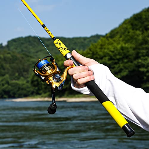 Sougayilang Spinning Reel and 2-Piece Fishing Rod Combo, Durable Graphite & Fiberglass Rod, Split-Grip Cork Handle,Right/Left Handle Position (Yellow, 6'00''-2000) by Sougayilang - Image 7
