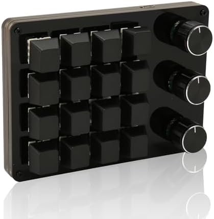 One-Handed Mechanical Keyboard with 16 Fully Programmable Keys and 3 Knob 3 key keyboard with 16 Fully Programmable Keys and 3 Knob, Support Hotkeys,One-Click Keyboards
