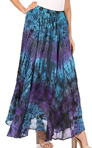 Sakkas Ester Womens Simple Boho Maxi Full Circle Tie-dye Skirt with Elastic Waist3