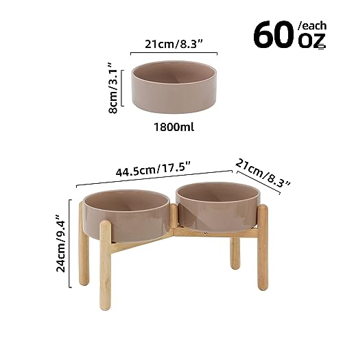 Ceramic 8.2inch Raised Dog Bowl with Stand for Large- Breed Dogs, Pet Food and Water Feeder (Double Bowl with Stand - Brown Coffee) - Image 2