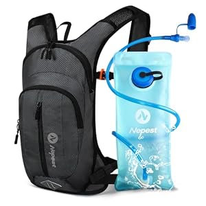 Nepest Trinkrucksack 8L - Fahrradrucksack & Skirucksack mit 2L Trinkblase | Ideal für MTB, Laufen & Skifahren | Verstellbarer Brust & Taillengurt mit Sicherheitspfeife - Grau