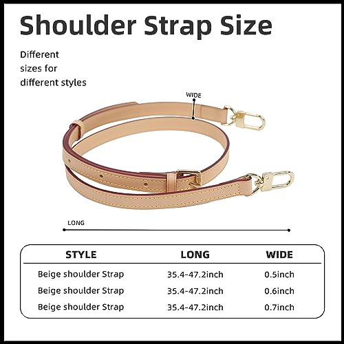 Image of Vachetta Leather Strap for Speedy Bag, Multi Length Handmade Adjustable Cowhide Crossbody Purse Strap for Handbag 【0.47 Inch Wide, Beige】