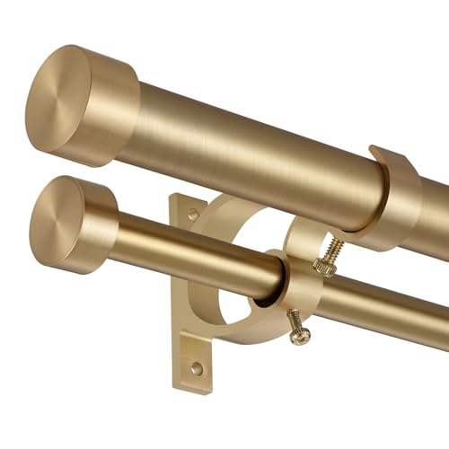 Lwiiom Double Blackout Curtain Rods 36 to 72 Inches (3-6 Feet),1-Inches Front and 5/8 Inches Back Adjustable End Cap Double Window Drapery Rod for Drapes and Curtains,Warm Gold