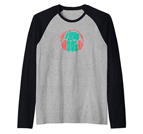 I Love the Eighties Fun 80's Music Headphones Graphic Manche Raglan