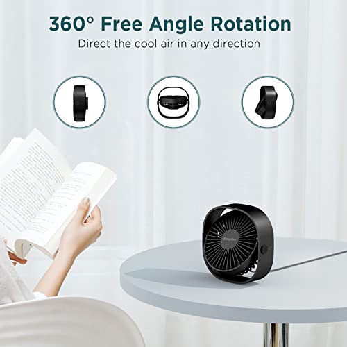EasyAcc Mały wentylator biurkowy USB, wentylator Slumber Pod [głowica obrotowa 360° i mocny] 3 prędkości, przenośny osobisty wentylator podróżny na stół, do spania, na biurko, na statek wycieczkowy