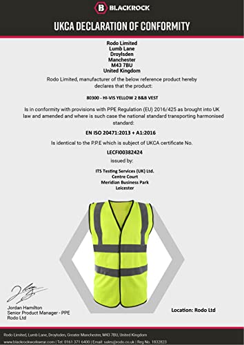 Blackrock Hi Vis Yellow Sleeveless Vest Waistcoat, Men's and Women's Lightweight and Comfortable, Reflective High Visibility Safety Wear, Fully EN Certified - Medium