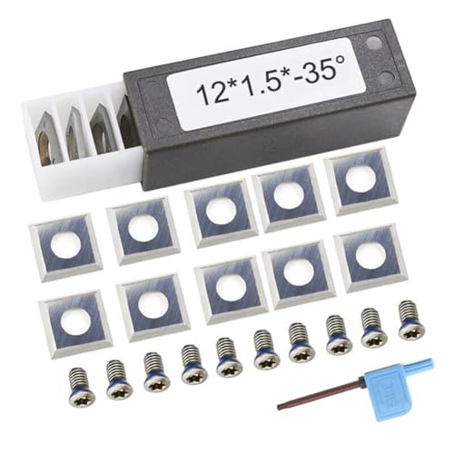 Moliuoly Satz Quadratische Wendeplatten 12x12x1.5mm Hartmetall 35° 4 Schneidkanten für Holz Drehbank und CNC-Fräsköpfe mit Schrauben und Schlüssel