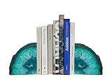 AMOYSTONE 1Pair Teal Agate Bookends Crystal Geode Book Ends 2-3 LBS with Anti-Slip Rubber Bumpers, H