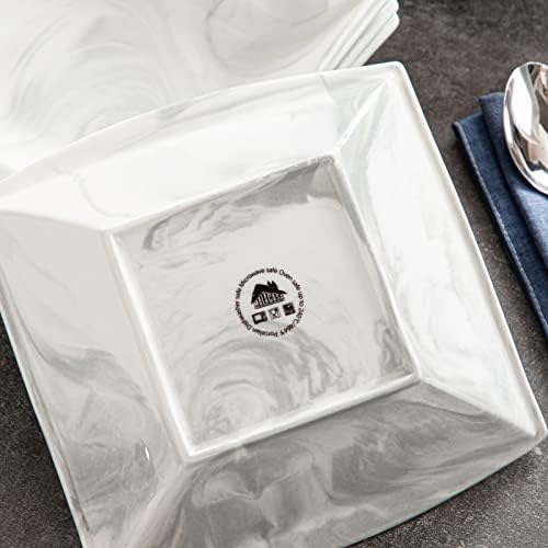 MALACASA, Series Blance, Marble Grey Dinnerware Soup Plates Porcelain Dinner Set with 6-Piece Soup Plates(21.5 * 21 * 5cm), Service for 6