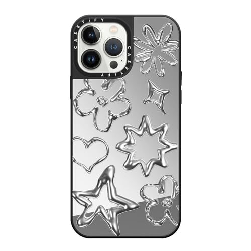 Coque miroir iPhone 13 Pro Max CASETiFY argent sur noir compatible MagSafe avec gribouillis chromés