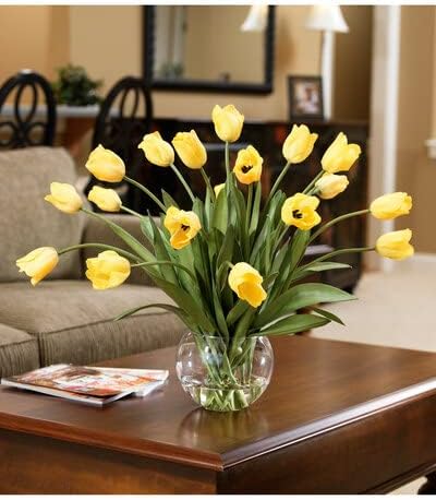 Petals - Abundance of Tulips Silk Centerpiece - Yellow - 23" Height x 28" Width