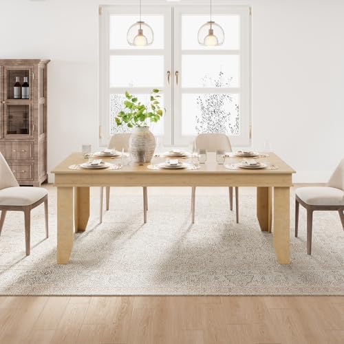 GarveeHome Farmhouse Dining Table for 6-8 People, 71 in Long Kitc...