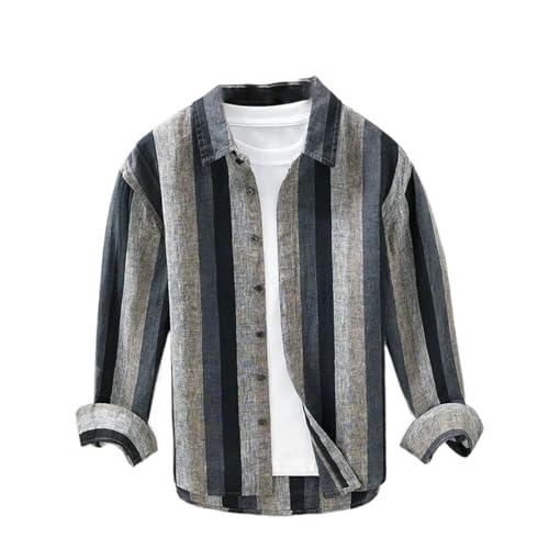 Chemise japonaise homme lin manches longues rayée style décontracté