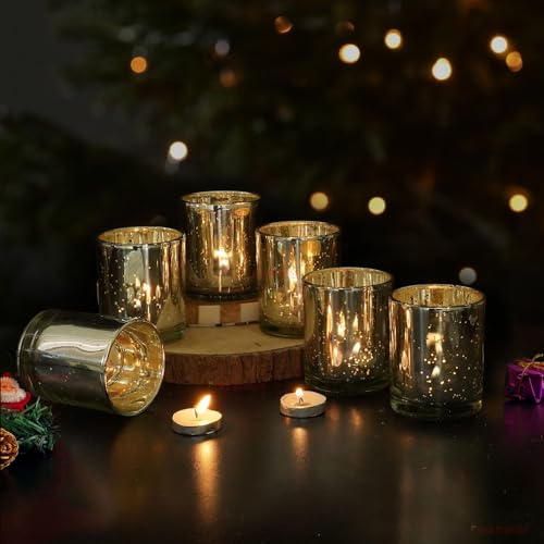 Image of TIED RIBBONS Pack of 6 Votive Glass Tealight Candle Holders Glass Votives (Big, Silver) - Decorations Items for Home Decor Dining Table Gifts - Decorations Items for Home Office Gifts
