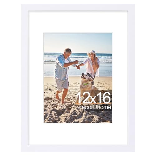 decorUhome 12x16 Picture Frame, Display 8.5x11 Certificate with Mat or 12x16 Poster without Mat, Wall Mounting Photo Frame, White, 1 Pack