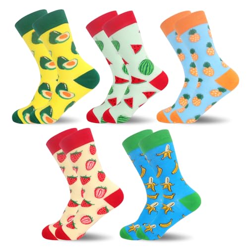 Chaussettes Amusantes 5 Paires, Chaussette Drole Femme Hommes 37-44, Chaussettes Fantaisie En Coton à Motifs, Cadeaux Amusants Pour Vos Proches (Série Fruits)