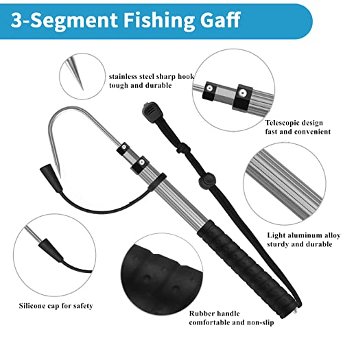 San Like Telescopic Fishing Gaff,Aluminum/Fiberglass Pole With Nonslip Rubber Handle,Stainless Steel Hook With M8 Screw, Fish Gaff Can Float When Extending - Good For Freshwater And Saltwater Fishing #TOP4