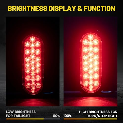 Oyviny 6 Inch Oval Red LED Trailer Tail Lights 2PCS, Super Bright 24LEDs Oval 6\" Brake Turn Stop Tail Lights with Flush Mount Grommets DOT SAE Certified for RV Truck, Bus, Trucks