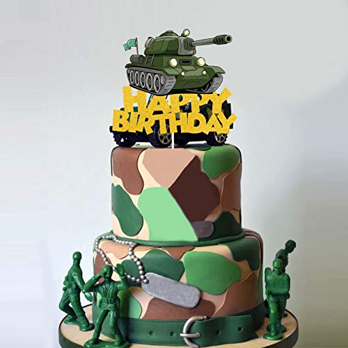 Tank Happy Birthday Cake Topper,Ops Military Themed Birthday Party Supplies For Kids Happy Birthday,Perfect Army Military Troops Tank Camo Party Favors For Your Birthday Party #TOP4