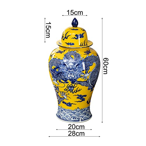 Fotoev Jingdezhen Ceramic Yellow Bottom Blue And White Dragon Pattern Ginger Jar With Lid, Decorative For Home Decor #TOP1