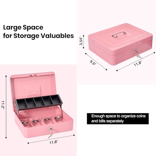 Polspag SAFECaixa de dinheiro com bolsa, caixa de dinheiro de metal com bandeja de dinheiro, grandes