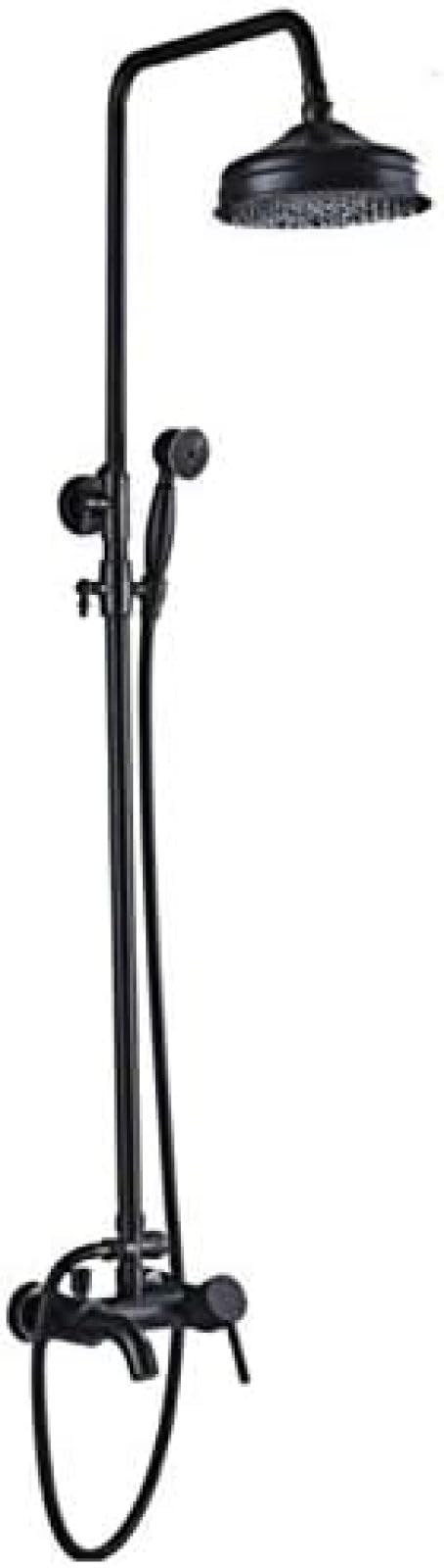 GLJTUO Shower system, Black Shower Faucets Set 8" Brass Rainfall Shower Head Tub Spout Bath Shower Wall Mounted Black Copper Tub Spout Shower