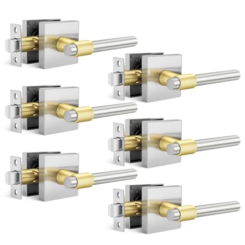 Goldenwarm 6 Pack Silver and Gold Passage Door Handle, Satin Nickel Finished Closet Door Handle, Brushed Nickel Interior Lever Door Handles for Hallway, Closet(Square, Zinc Alloy) by Goldenwarm - Used condition - US$64.73