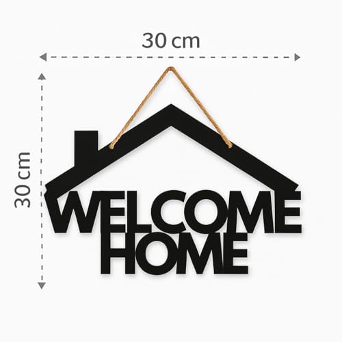 Image of GENXTRA Welcome Home Wall Decor- Black | MDF Wall Hanging Signs for Home Entrance, Drawing Room, or Balcony | Decorative Plaques for House (HOME 03)