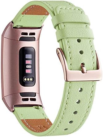 WFEAGL Compatible for Charge 4 / Charge 3 / Charge 3 SE Fitness Sport Band, Top Grain Leather Wristband Slim Replacement Strap for Women Men (Mint Green Band+Rose Gold Adapter, Charge3)