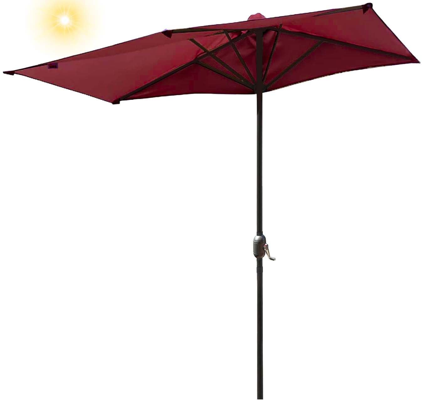 WQPMNYG 2.5m Patio Half Umbrella with Stand Adjustable WallMounted Sune Curved Design Polyester Canopy for Balcony Terrace and Outdoor Protect