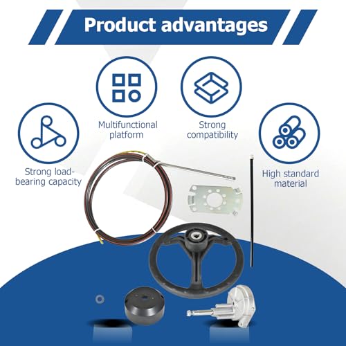 WFLNHB 13FT Boat Rotary Steering System Outboard Kit SS13714 Marine with 12.4 Inch Wheel