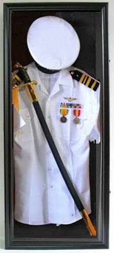 uniform shadow box - Military Shadow Box Uniform Sword/Gun Display Case, with Lock (Black Felt, Black Finish)