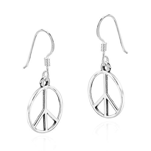 AeraVida 925 Sterling Silver Peace Symbol Dangle Earrings | Minimalist Fashion Earrings for Women2