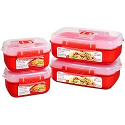 Sistema Heat and Eat Microwave Set | 1.25 L525 ml | Rectangular School Lunch Boxes with Steam Release Vents | BPA-Free | 4 Count
