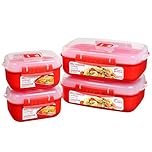 Sistema Heat and Eat Microwave Set | 1.25 L, 525 ml | Rectangular School Lunch Boxes with Steam Release Vents | BPA-Free | 4 Count