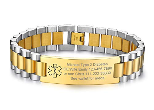 Vnox Free Engraving Medical Alert Id Jewelry-15.5Mm Two-Tone Stainless Steel Medical Alert Id Wide Identification Bracelet Link Chain #TOP12