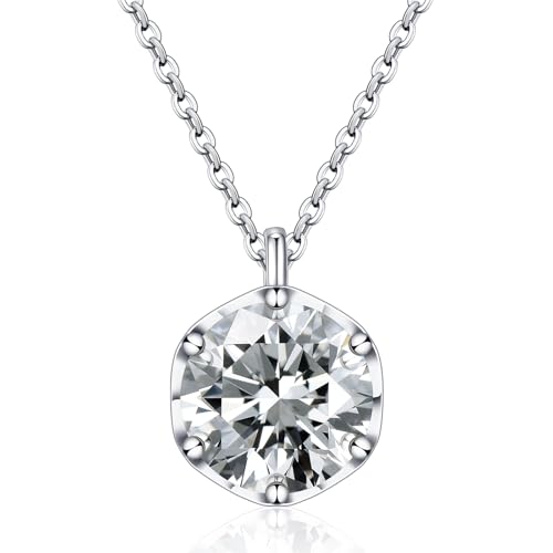 Moissanite Solitaire Necklace for Women, 0.5-3 Carat Lab Created Diamond Pendant Necklace White Gold Plated Sterling Silver, Anniversary Birthday Wedding Gifts for Wife