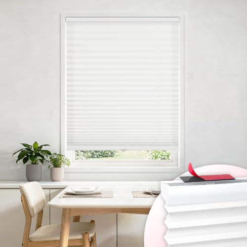 DEZ FURNISHINGS EZ Stick No Drill No Tools Cordless 1" Light Filtering Pleated Shade, 39.5" W x 72" H, White